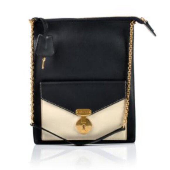 CELINE Bi-Color Envelope Large Leather Shoulder Bag Navy & Cream - Picture 1 of 12